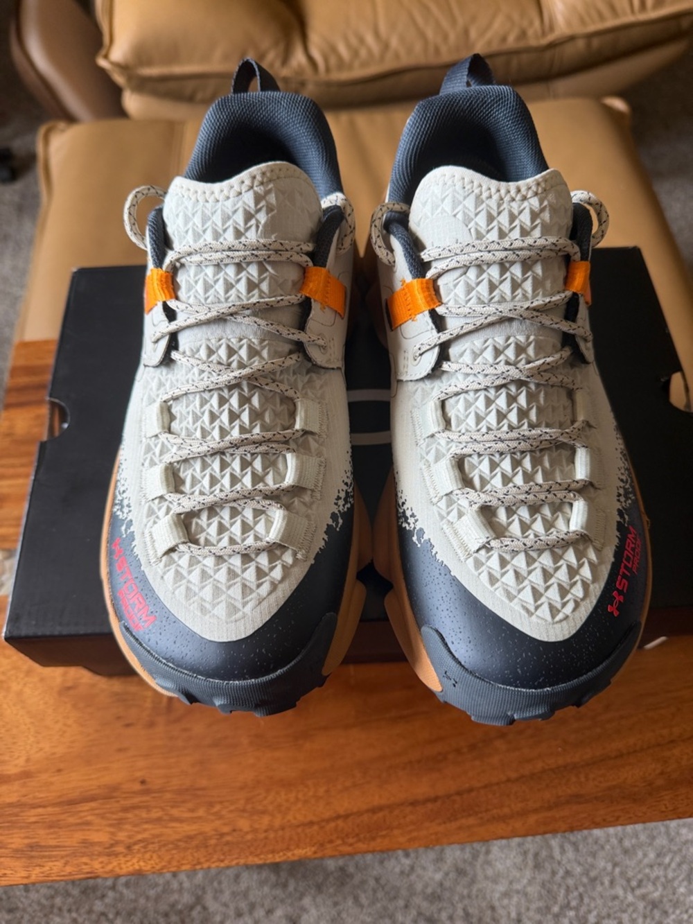 Under Armour Beige, Black & Orange Trail Running Shoes